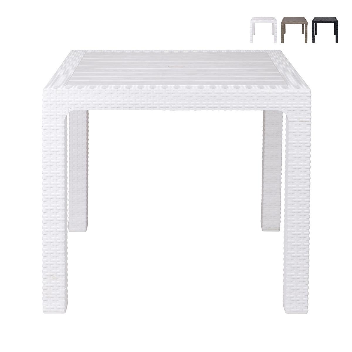 Tavolo Da Giardino Quadrato In Plastica Effetto Legno - 80x80 Cm, Nero, Con Foro Ombrellone - Foto 9