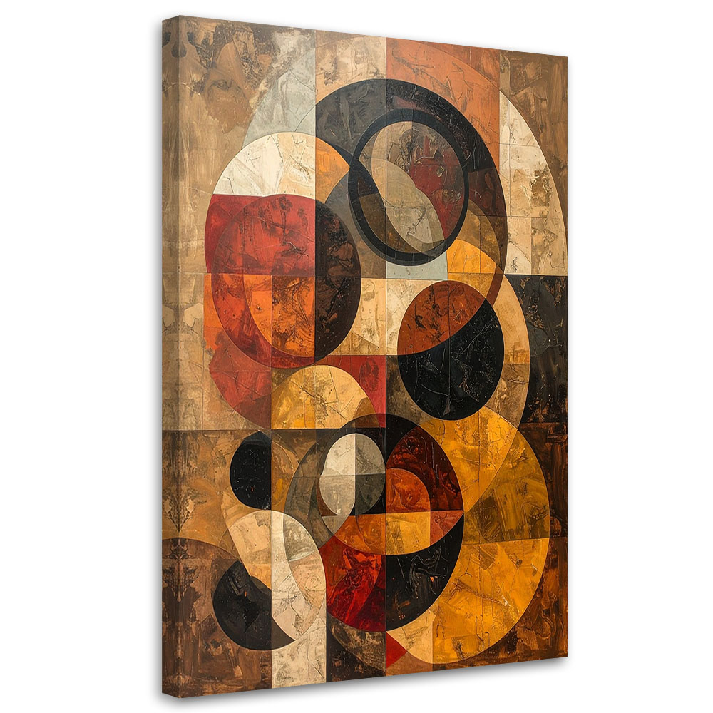 Obraz do salonu sypialni biura, Geometryczne Koła w Odcieniach Ziemi 20x30