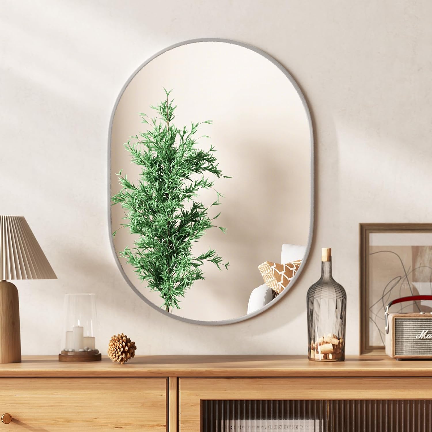 Specchio da Parete, Specchio IP44 da Bagno Ovale Moderno 70 x 50 x 2 cm con Cornice in Alluminio, Viti di Espansione per Sogiorno, Camera da L - 7