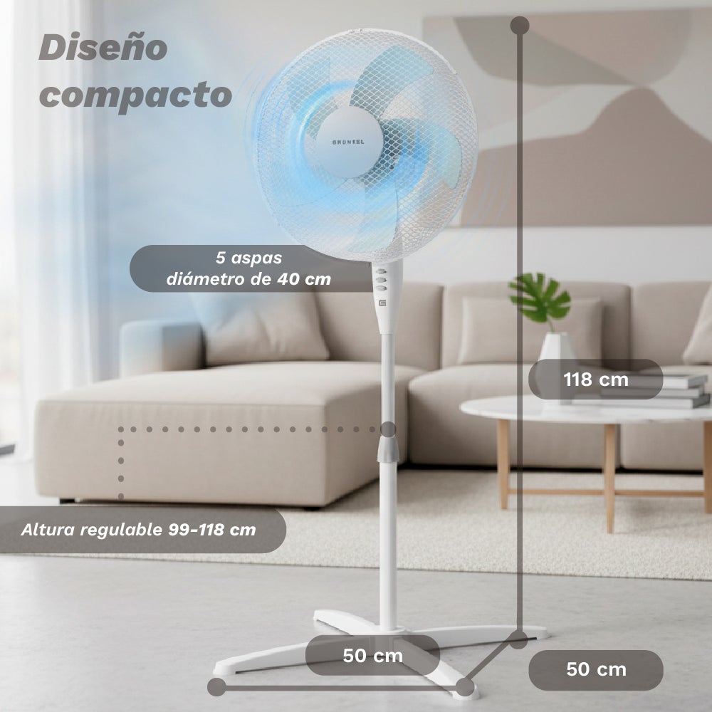 Ventilador de Pie FAN-165X - Base en Forma X - 50W - Blanco - 3