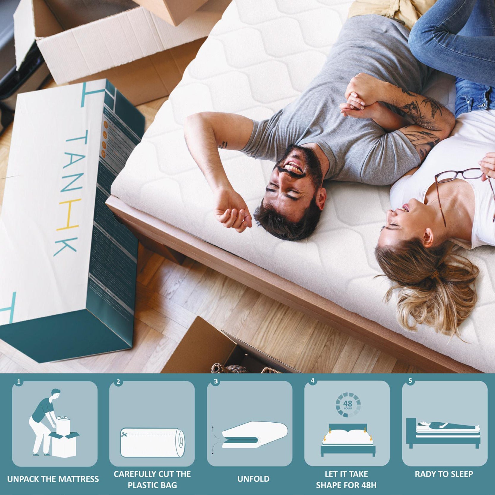 TANHK Matelas à mémoire 160x190, 20cm, Mi-ferme, Orthopédique, Hypoallergénique, Housse amovible, Fabriqué en Italie - 5