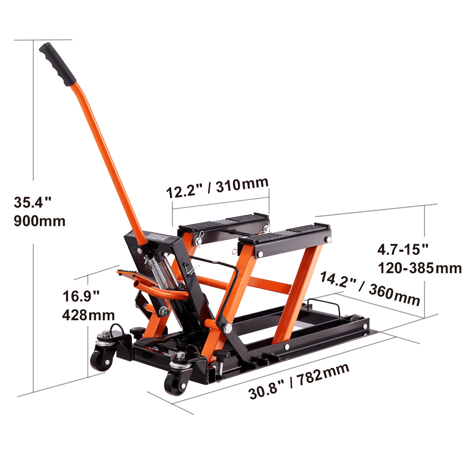 Macaco hidráulico motocicleta Mesa elevatória tesoura ATV portátil SucceBuy 0,7 ton com 4 rodas Suporte elevação pedal para motocicleta ATV UTV - 2