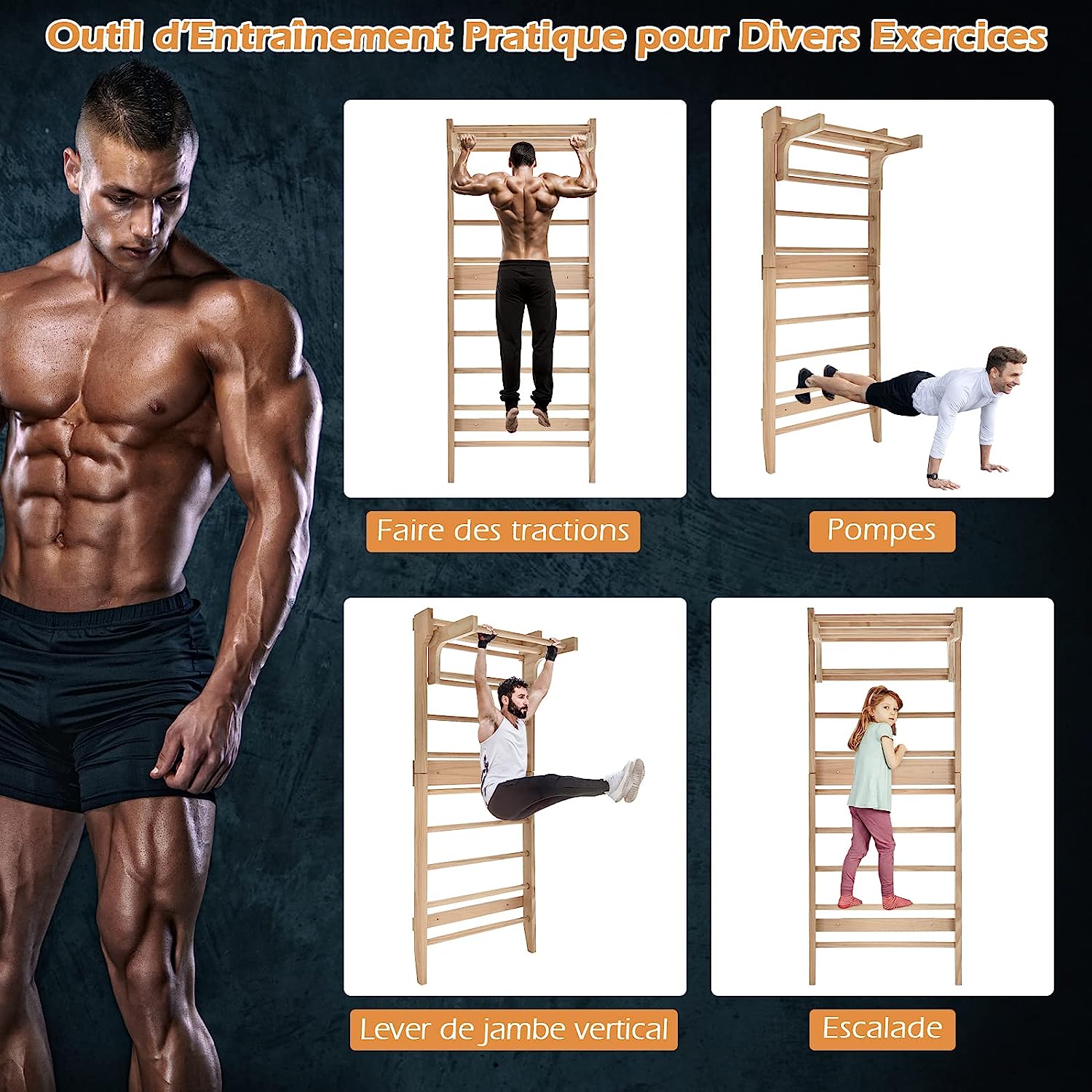 Espalier Suédois, Espalier de Gym Multifonctionnel pour Adulte et Enfant - 2