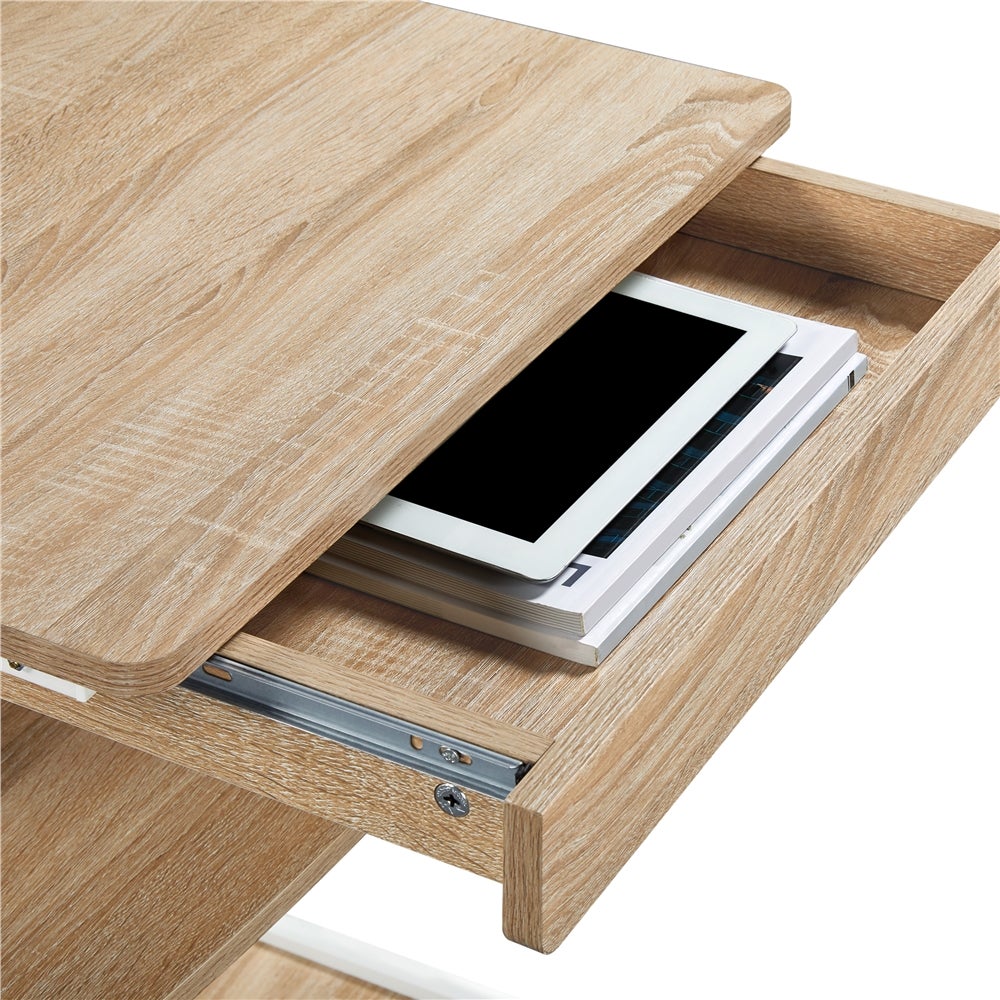 Bureau d'ordinateur Portable en Métal avec Roulettes et Tiroir Étagères de Rangement, Chêne clair Yaheetech - 9