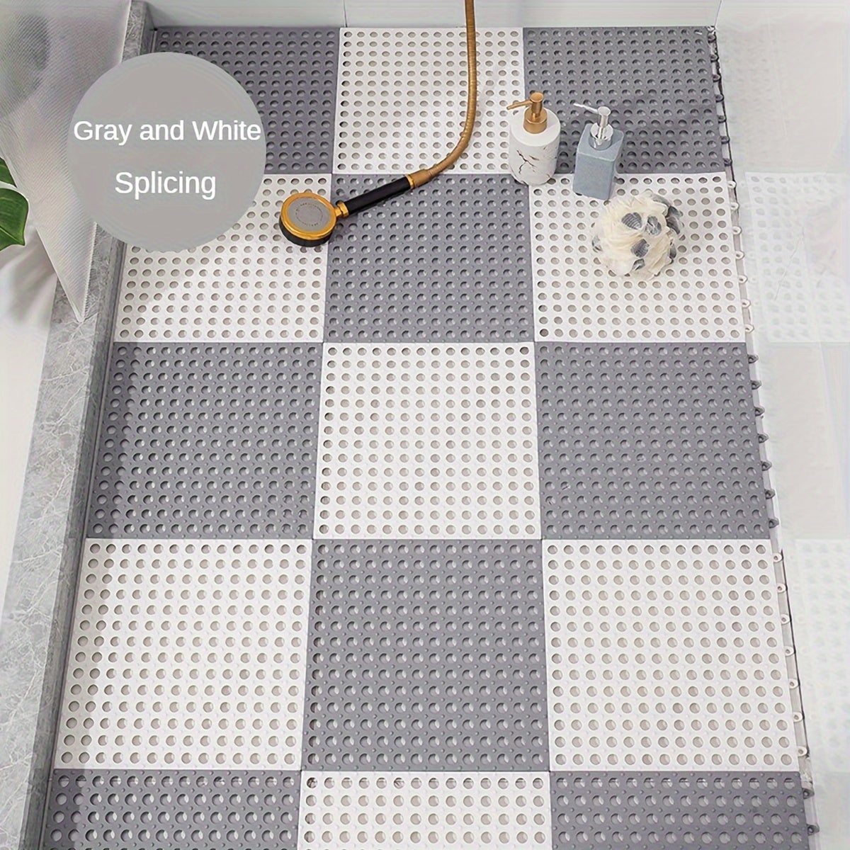 Tapis antidérapants de Massage d'épissure de salle de bains de 4 pièces, tapis de verrouillage de Drainage, tapis de douche de carrelage de sol - 9