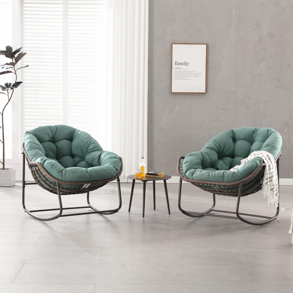 Cadeira de Balanço de Rattan Sintético Azul Marinho para Jardim, Varanda e Sala, Poltrona Egg com Almofada, Estrutura de Aço, Exterior - 2