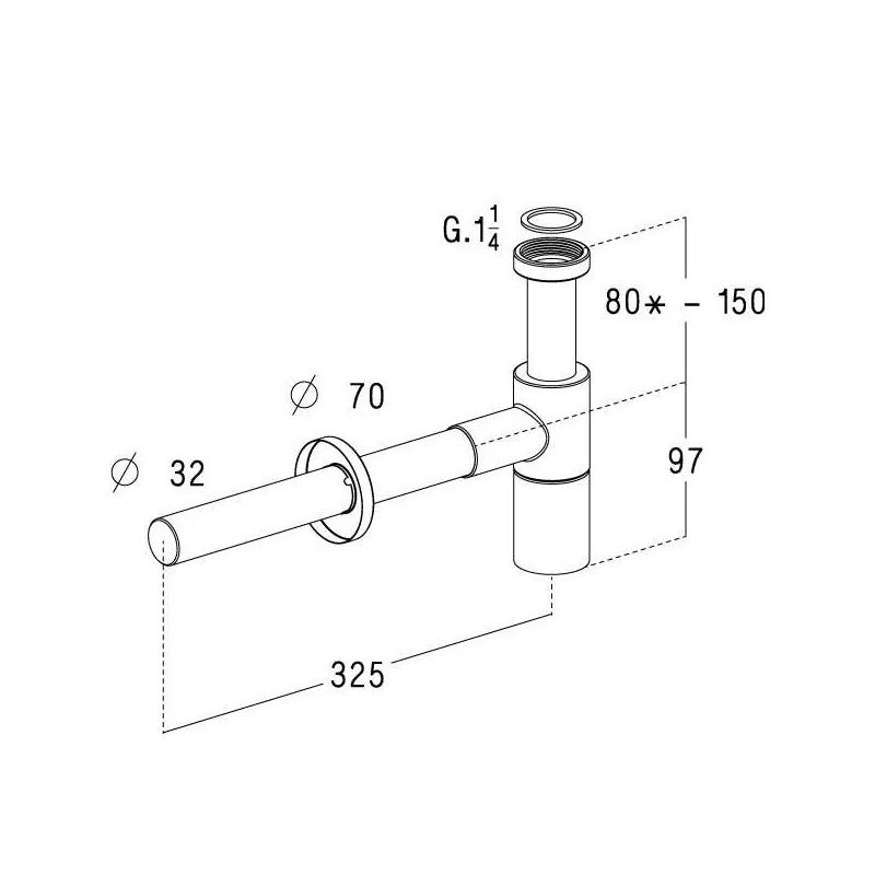 Nicoll - Siphon en laiton chromé brillant design avec tube réglable apparent sortie ø 32 mm débit 31 L /mn - 501080 - 2