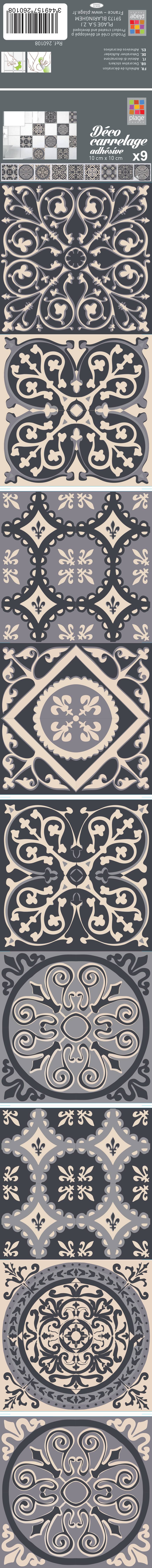 Pegatina Azulejos adhesivos decorativos Pegatina, patrón antiguo y gris viejos baldosas de cemento, x9, 10 cm x 10 cm - 2