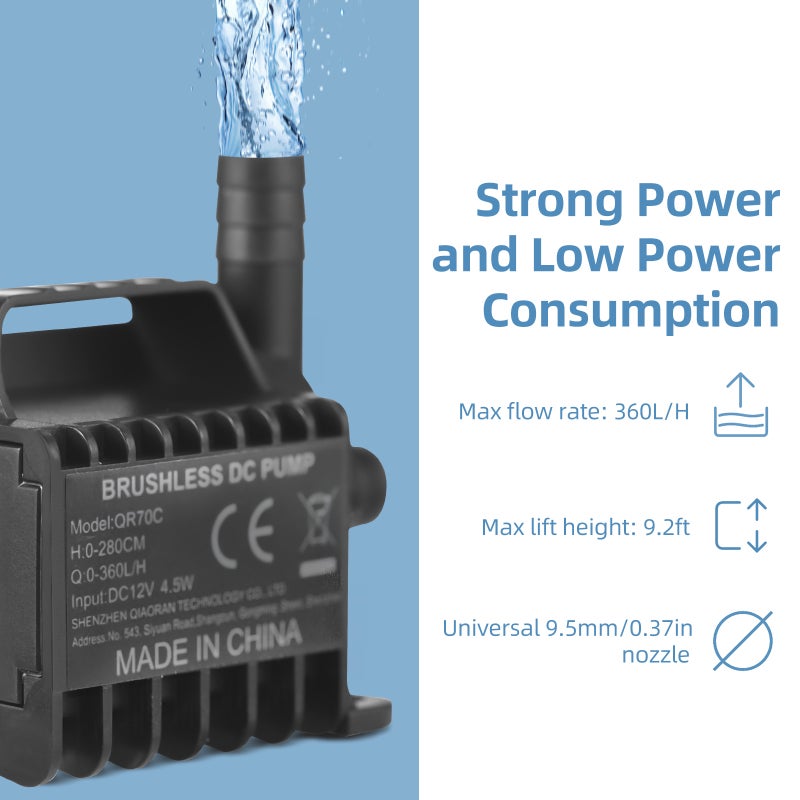 Mini pompe à eau 12V, débit de 360L/h, hauteur de refoulement de 2,8m, interface CC. - 4