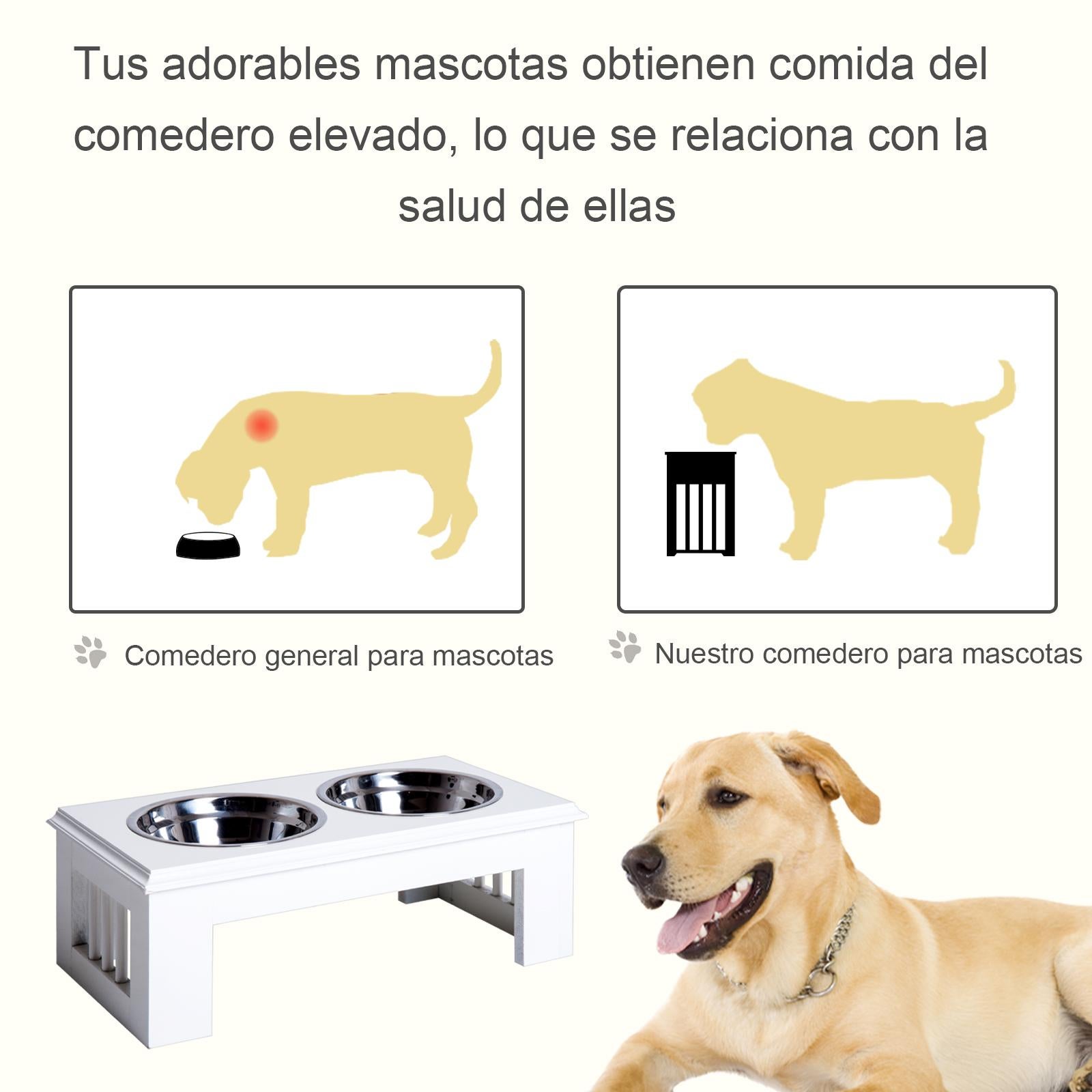 Alimentador de Animais PawHut Branco MDF, Aço Inoxidável 44x24x15cm - 6