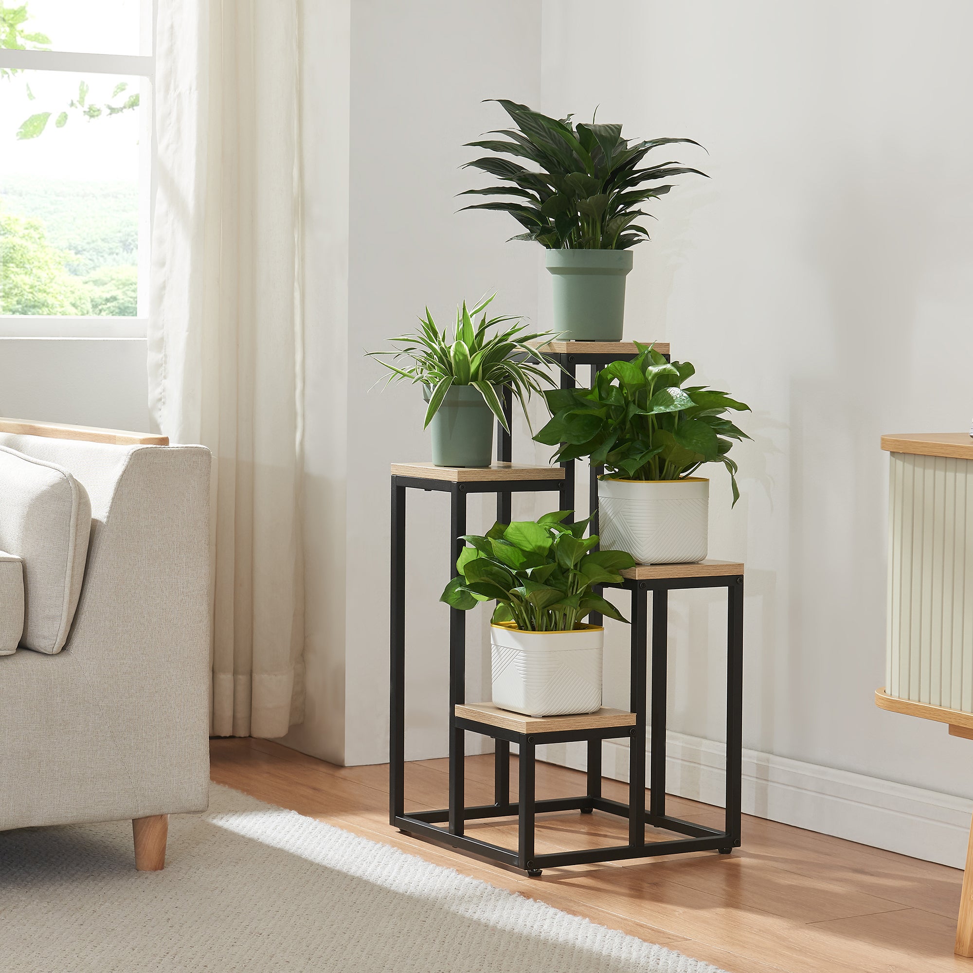 Étagère à plantes Ameland 4 niveaux noir effet bois [en.casa] - 2