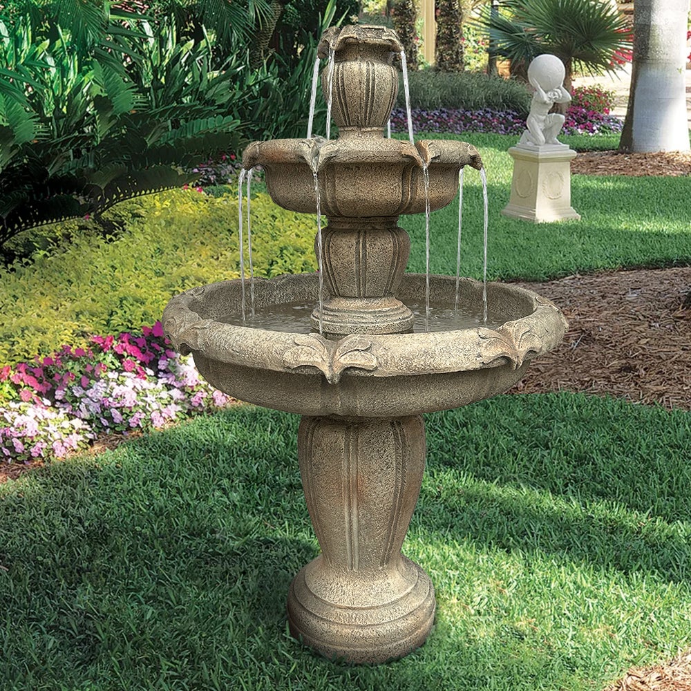 Fontaine moderne en béton de 122 cm de haut pour usage extérieur avec pompe électrique - 2