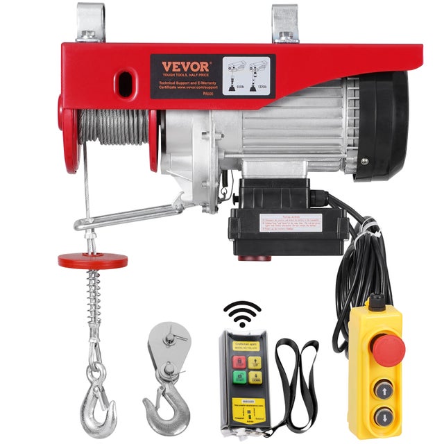 Palan électrique,VEVOR capacité de charge 600kg,télécommande filaire 4,2m et télécommande sans fil 100m,hauteur de levage 12m,arrêt d'urgence