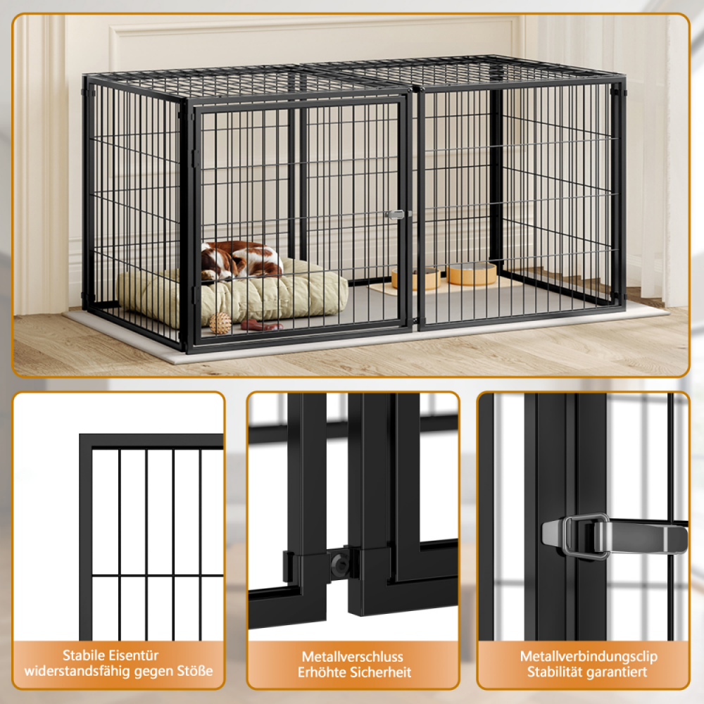 Jaula para perros con tapa de seguridad y puerta regulable, con alfombra de PVC, 120×60×60 cm, Negro - 5