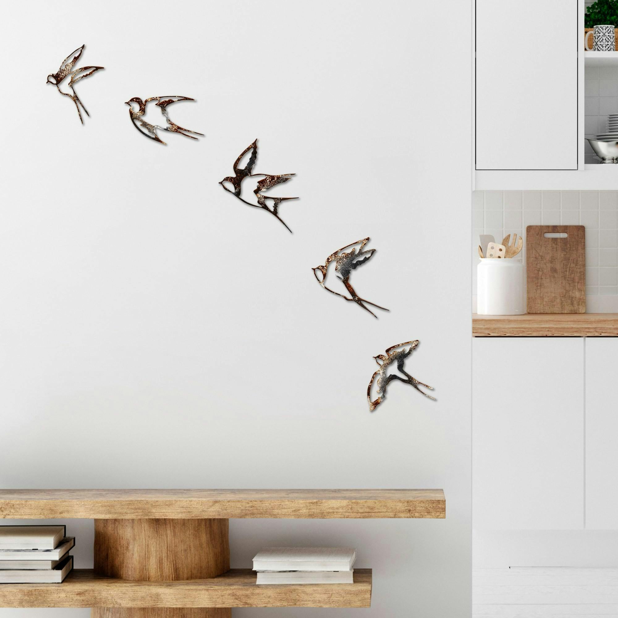 Décoration murale oiseaux en métal mordoré (lot de 5) - 5