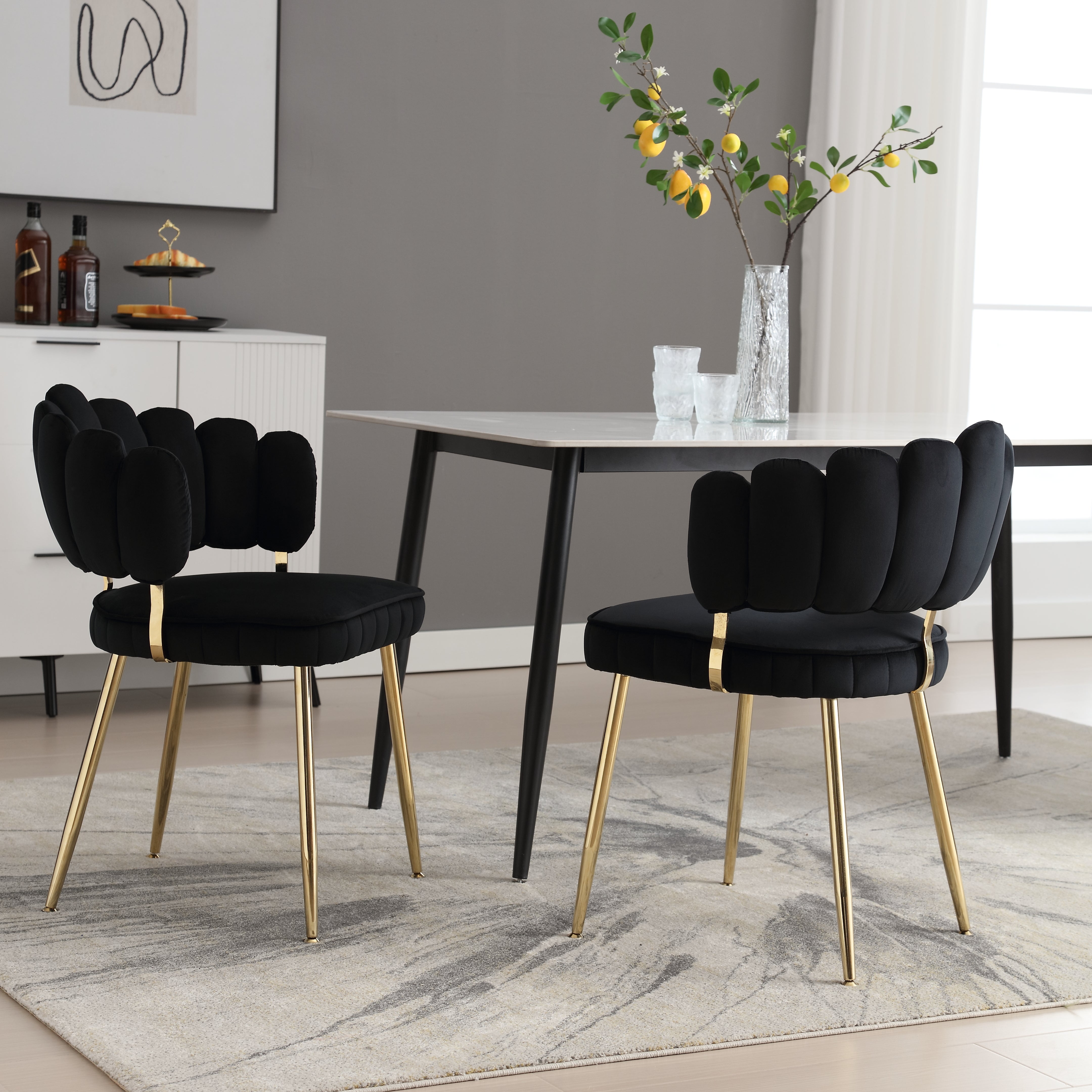 Lot de 2 chaises de salle à manger rembourrées en velours bordeaux