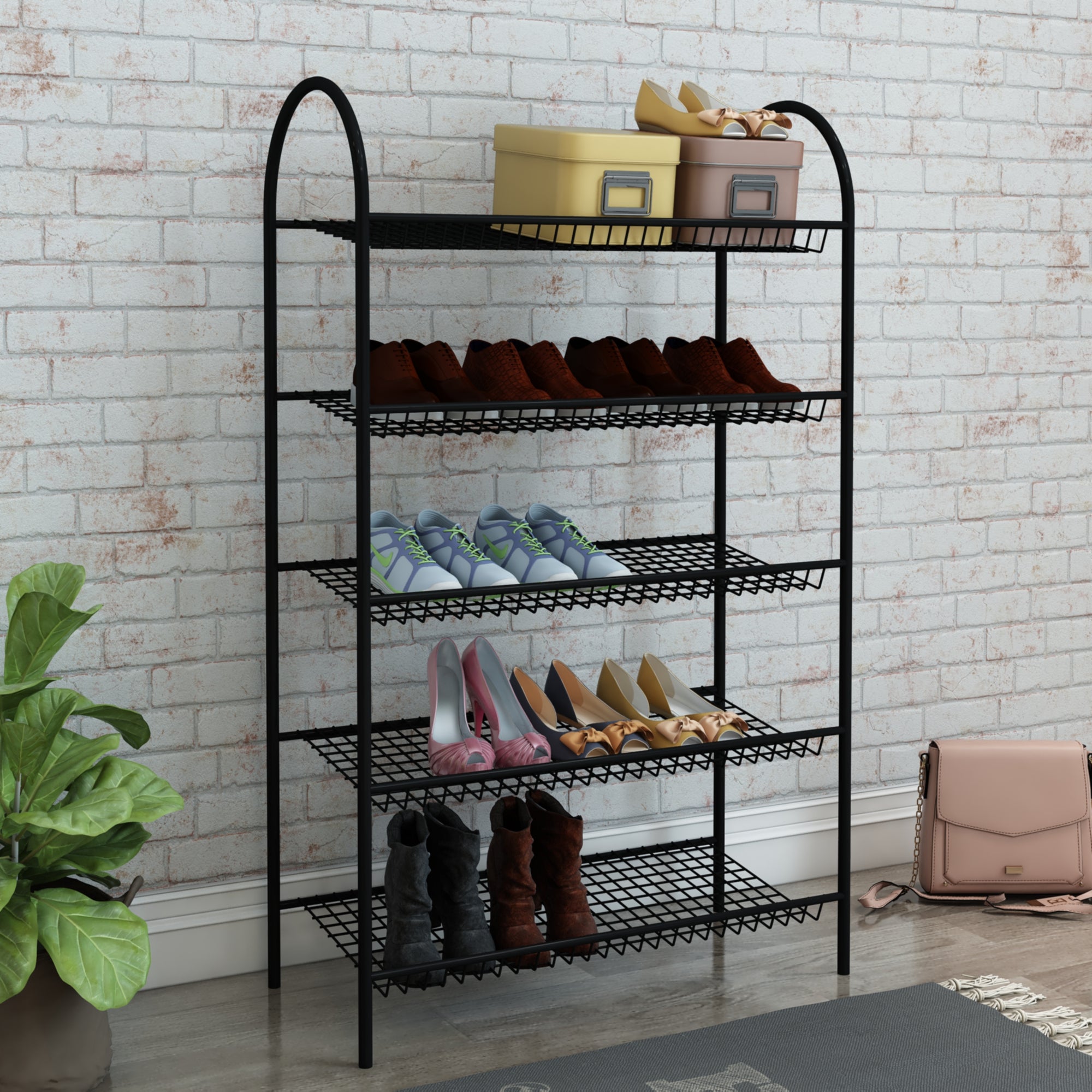 Scarpiera a 3 Ripiani, Scaffale Portascarpe in Metallo, per 4-8 Paia, Impilabile, 30 x 42,5 x 54,5 cm, Nero | Leroy Merlin
