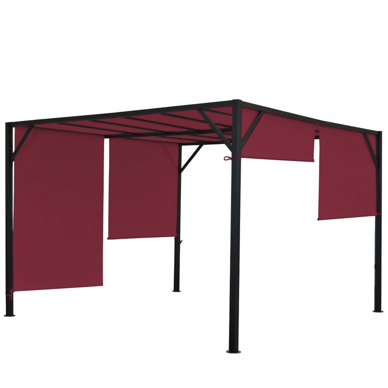 Pergola Baia, zadaszenie patio pawilonu ogrodowego, solidna stalowa rama 6 cm + rozsuwany dach bordowo-czerwony ~ 3x4m