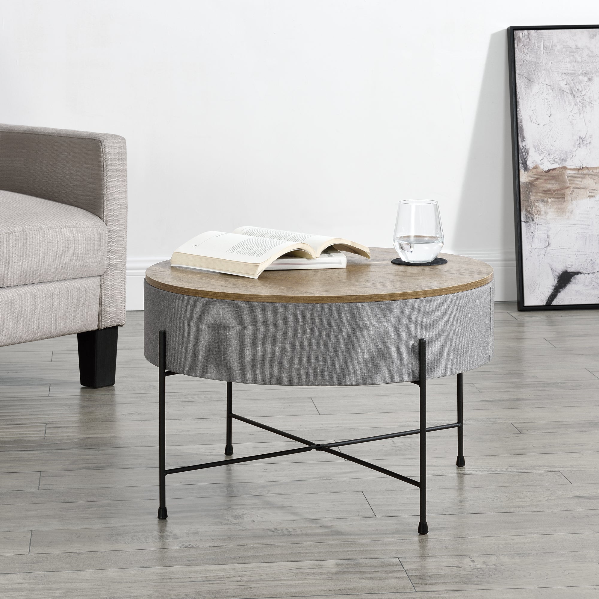 Set 3 Tavolini In Metallo Nero Con Piano In Legno E Cestino Portaoggetti - Salotto E Arredamento
