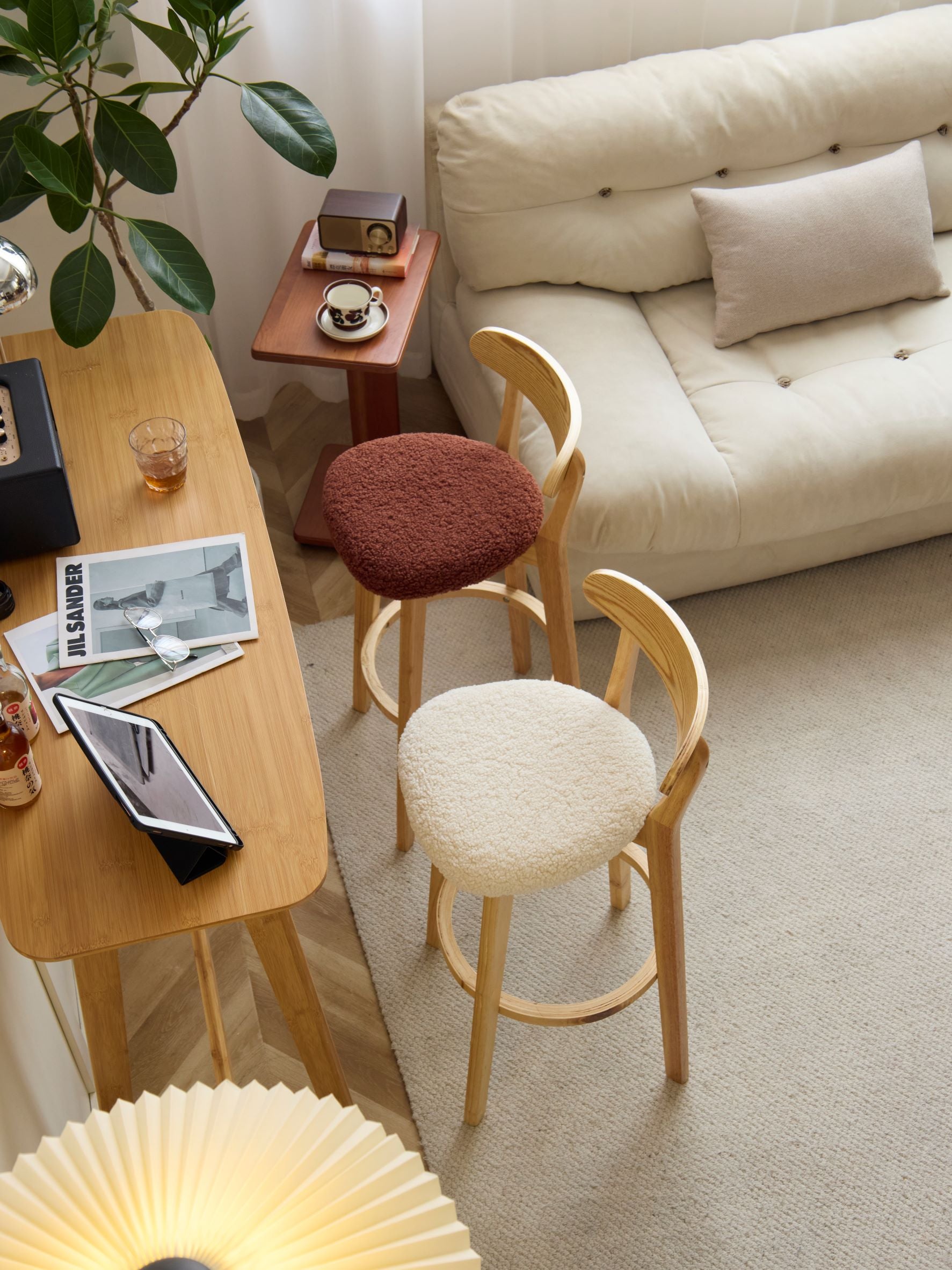 Nordlys - Lot de 2 Tabourets de Bar Metal Bois Scandinaves Bouclettes Blanc - 3