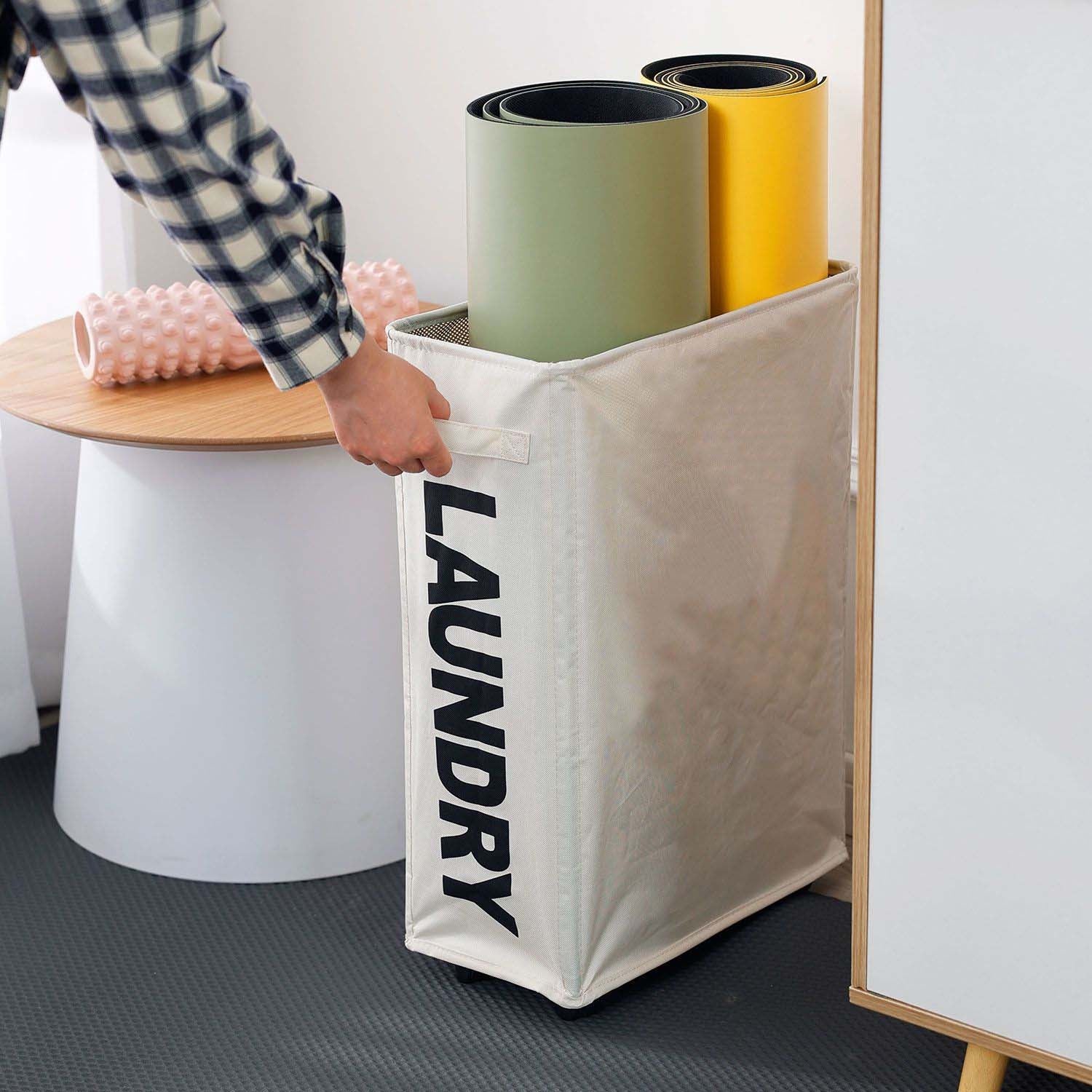 Panier à linge pliable grande capacité avec roulettes, corbeille de rangement multifonctionnelle pour dortoir, maison, salle de sport gris clair - 4