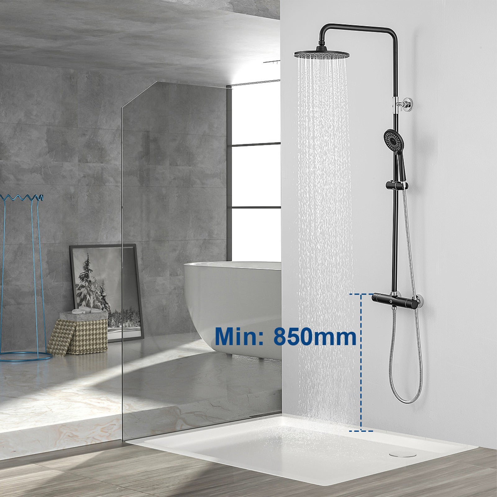 Cecipa max Ensemble de douche Noir Set de douche Thermostatique avec Douchette 4 Fonctions Colonne de Douche Hauteur Réglable,EU Modèle - 6