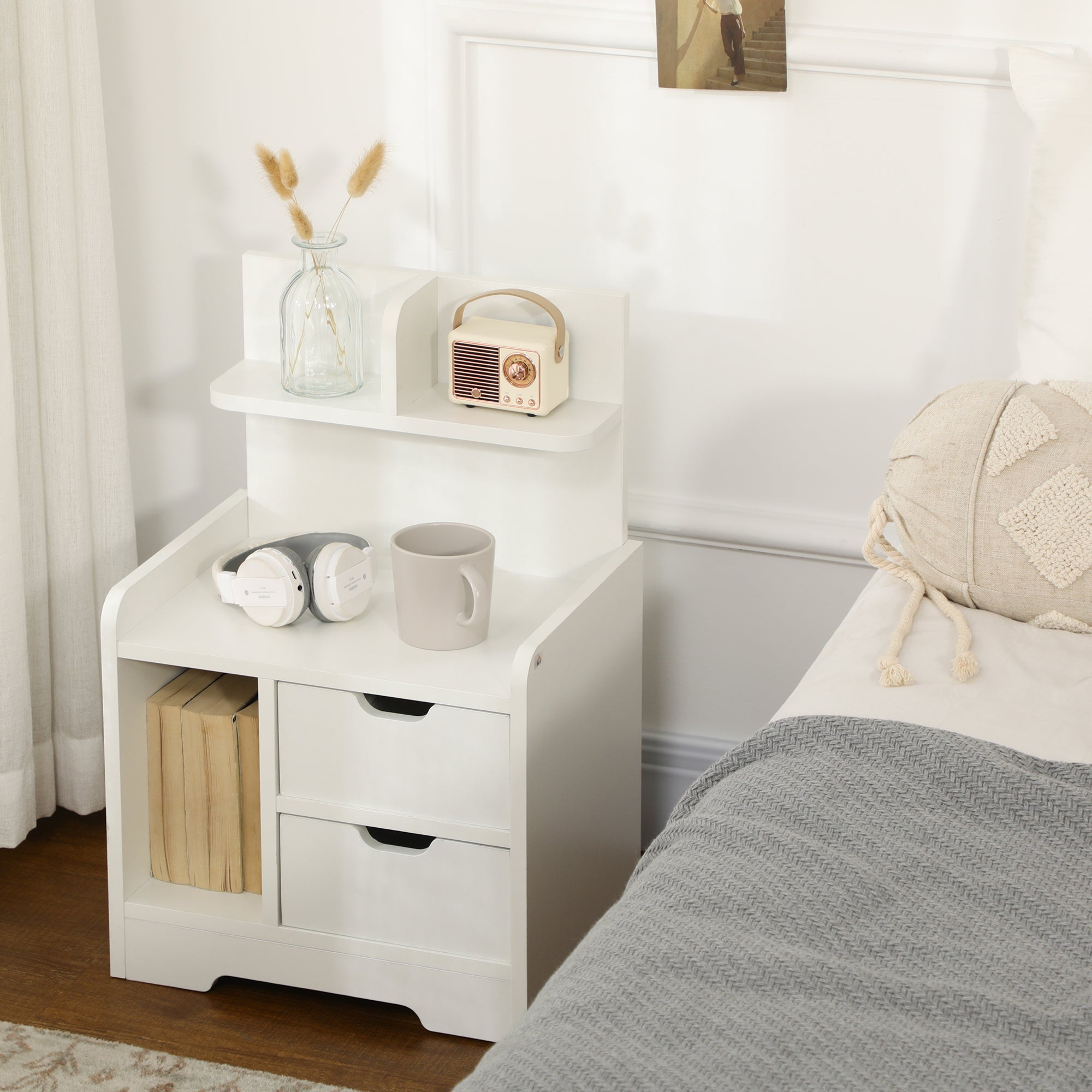 Homcom Mesita De Noche Melamina De Madera 40X30x60 Cm Blanco , Leroy Merlin