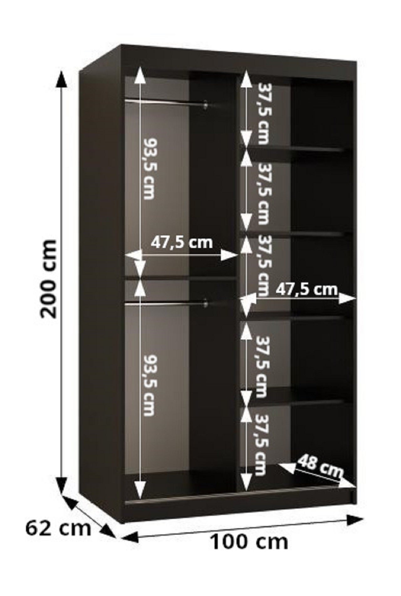 Szafa przesuwna Flutes 100 x 62 x 200 czarny - 4