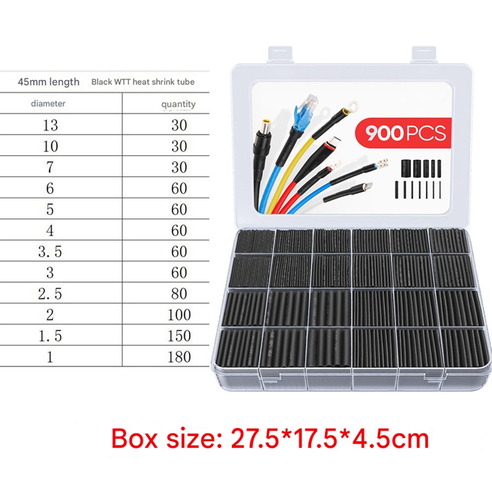 Gaine Thermoretractable Noire 900pcs Gaine Thermo Manchon Gaines Retractable Termo-rétractable pour Fil Electrique de 12 Tailles 1 – 13 mm - 4