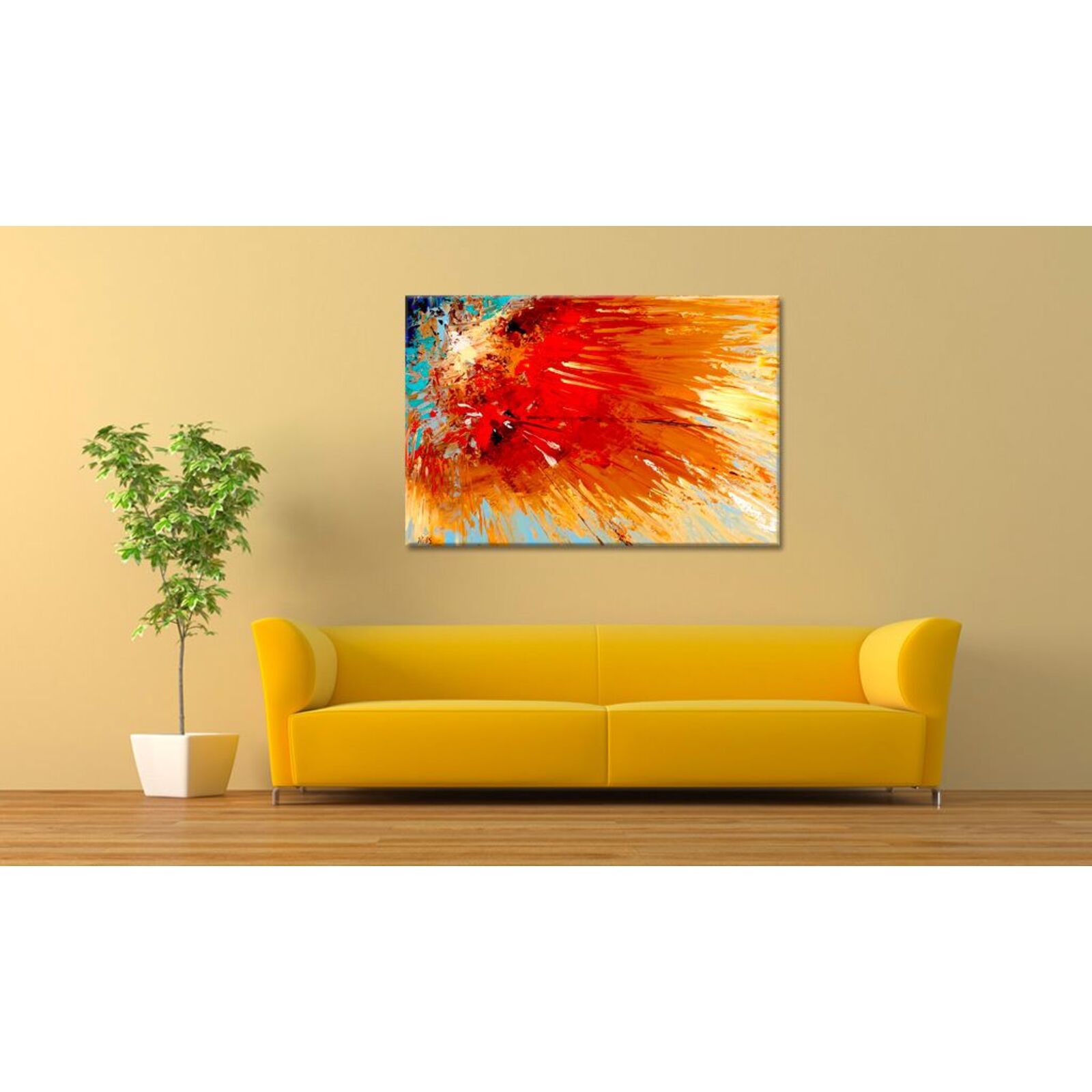 Tableau peint explosion 90 x 60 cm Bleu et Vert - 2