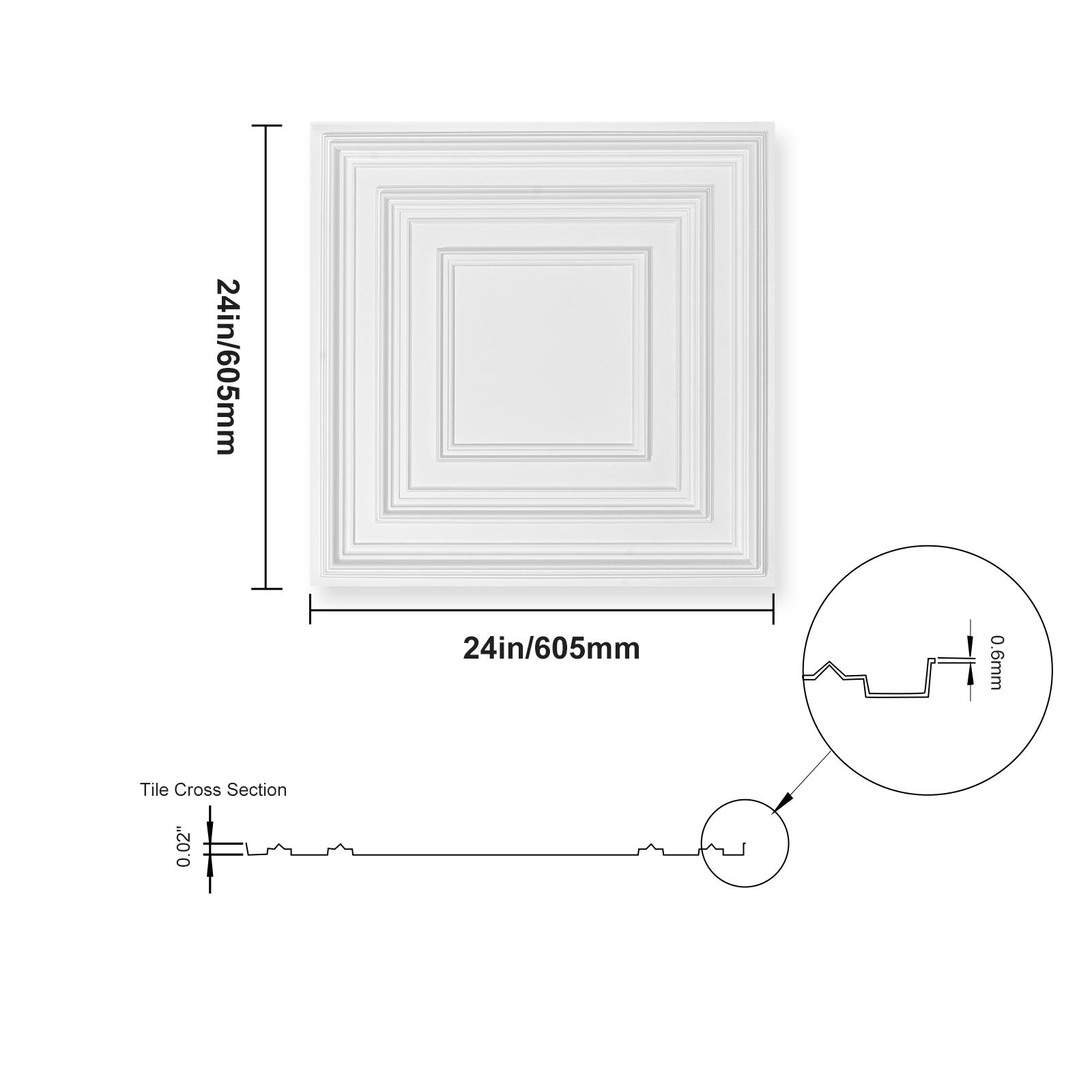 Dalles de Plafond PVC VEVOR, Lot de 12, Plaques Décoratives 605 x 605 mm à Coller, Revêtement Blanc Texturé 3D - 9