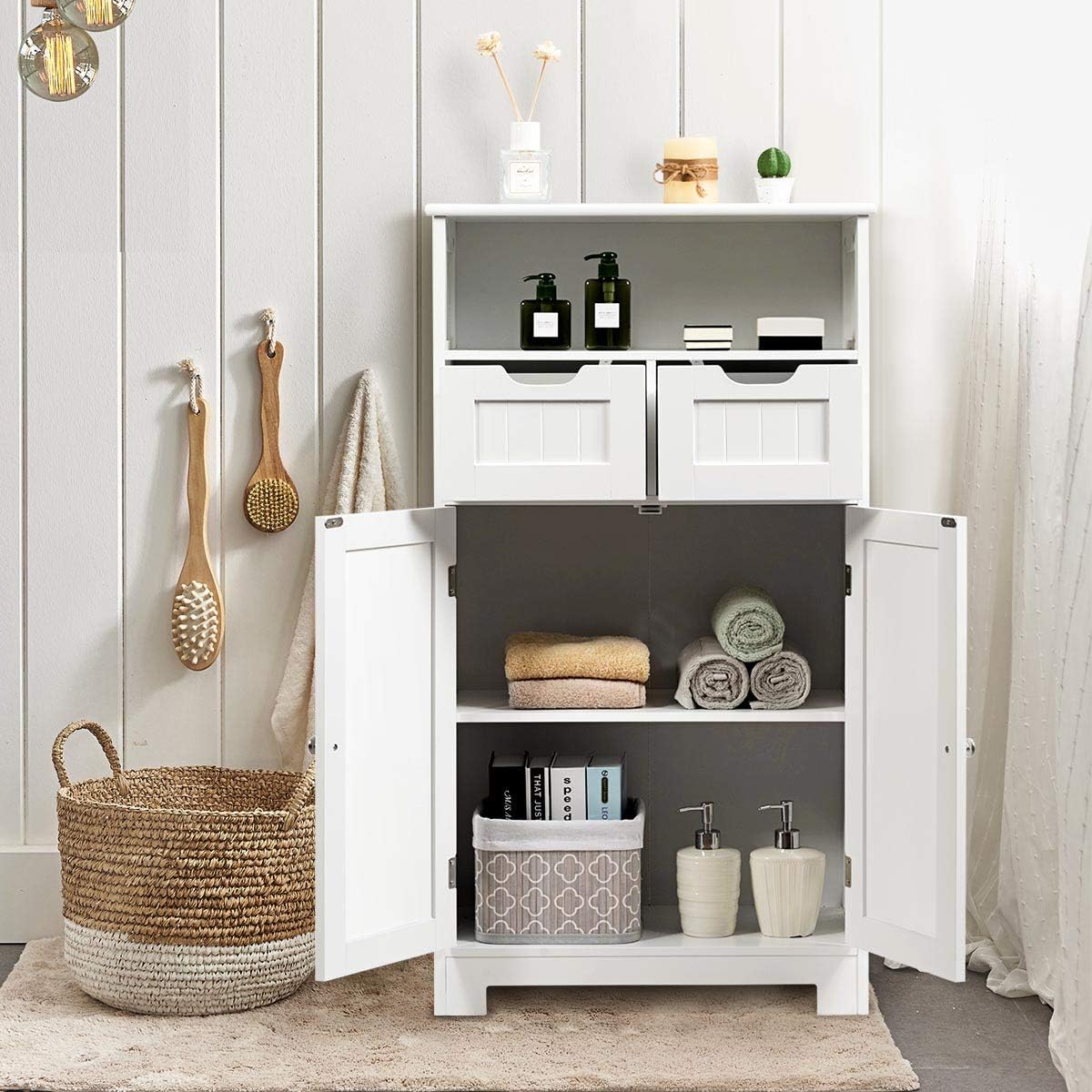 Meuble de Rangement de Salle de Bain Commode Blanche de Toilette, 60 x 30 x 109 CM Blanc - 2