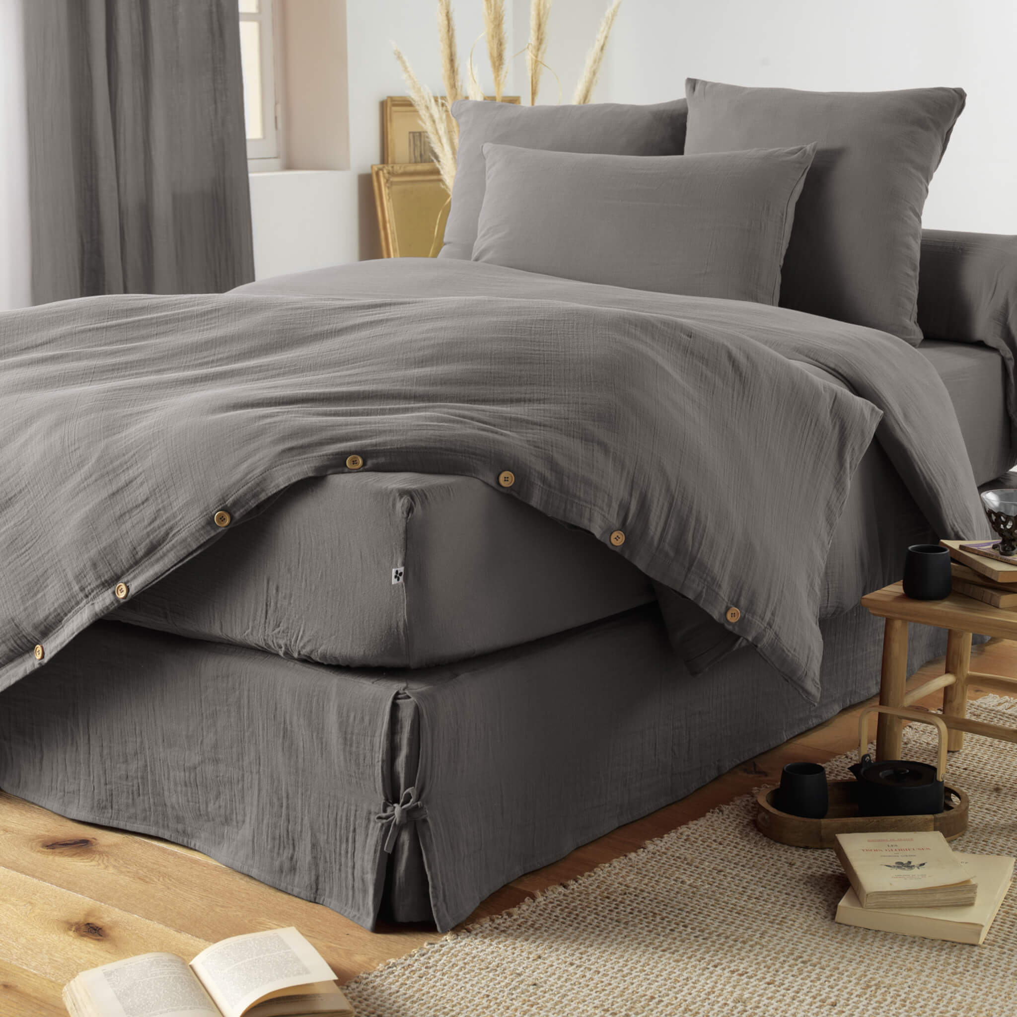 SISOMDOS Housse de couette Oxford grise