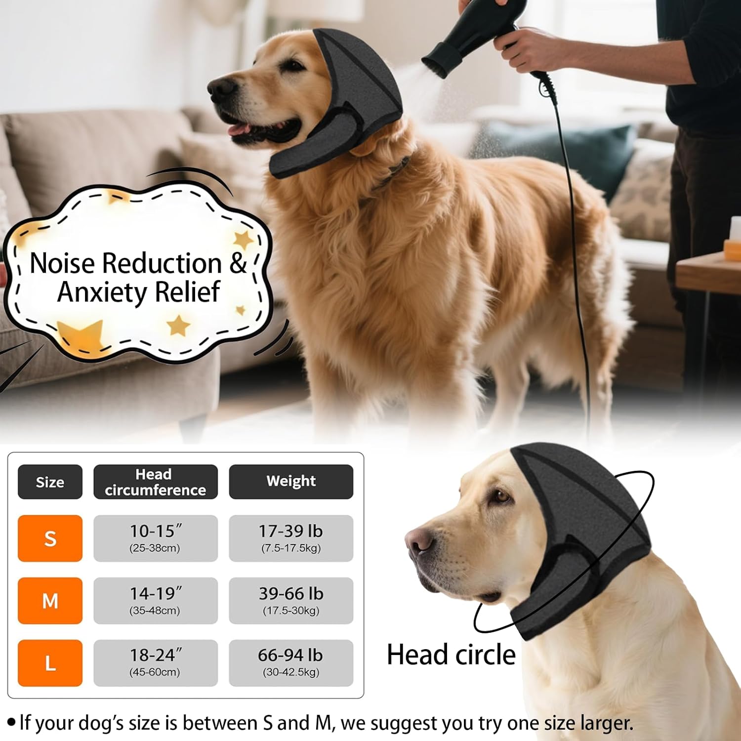 Protectores auditivos para perros (M), impermeables y cálidos para el aseo, el baño y la natación, ajustables, relajantes y que reducen el ruido, para - 2
