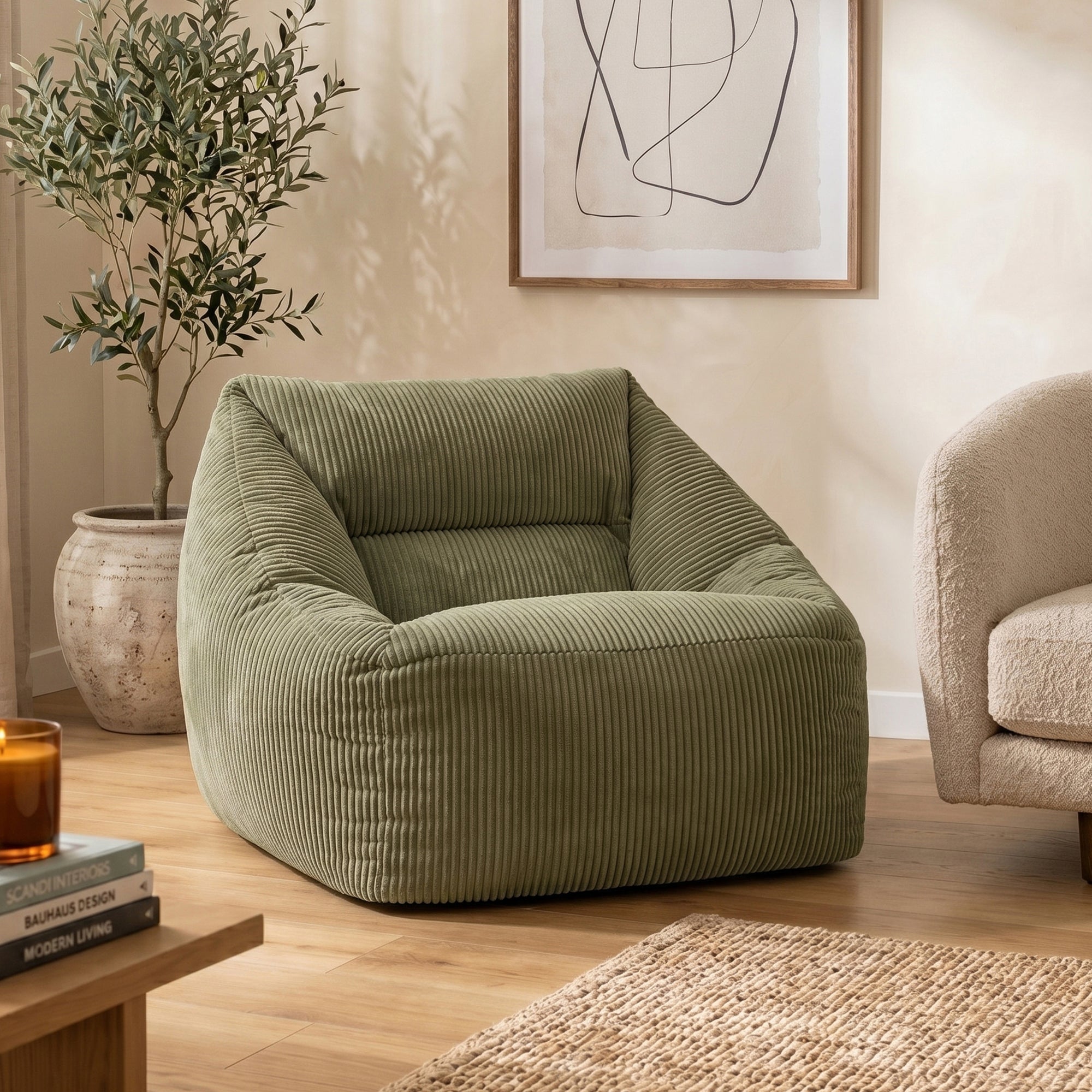 Pouf poltrona Icon in velluto a coste verde salvia, soggiorno, camera da letto, 97x84cm Oeko-Tex® - 2