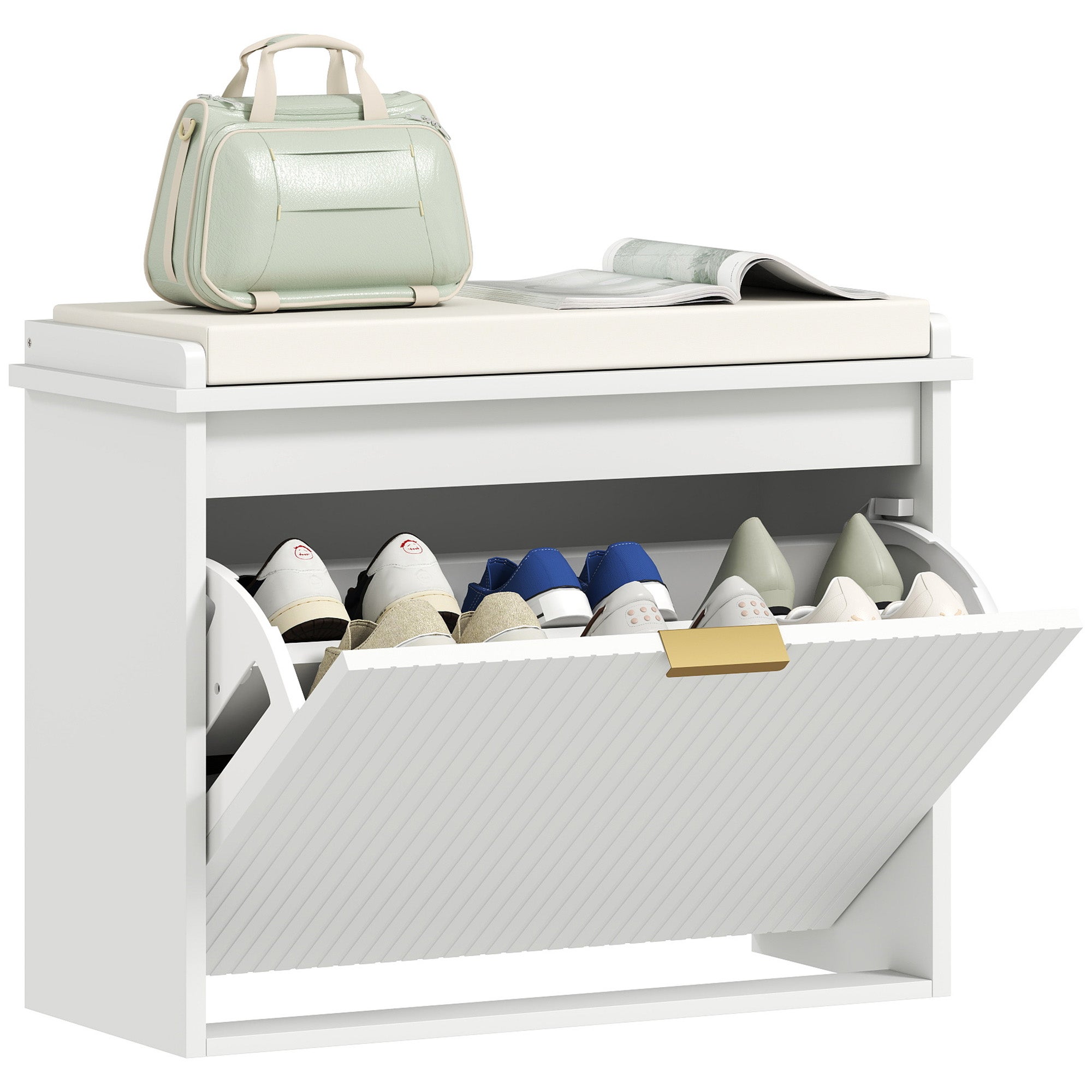 Rangement Banc à chaussures avec coussin d'assise rembourré et tiroir rabattable pour couloir chambre 62 x 26 x 47,5 cm - blanc - 3
