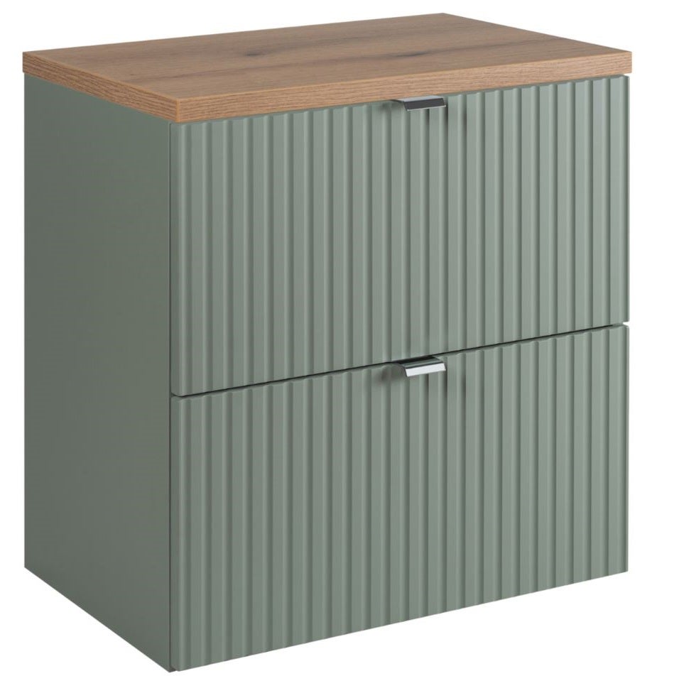 Szafka łazienkowa LINE REED GREEN 50 cm zielona blat dąb ryflowane fronty