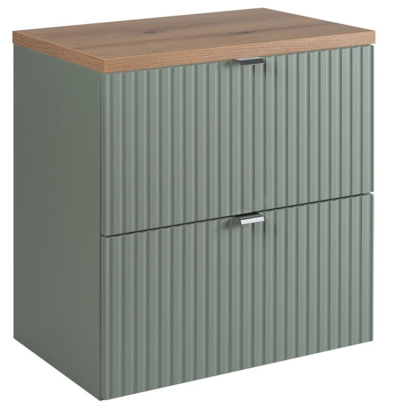Szafka łazienkowa LINE REED GREEN 50 cm zielona blat dąb ryflowane fronty