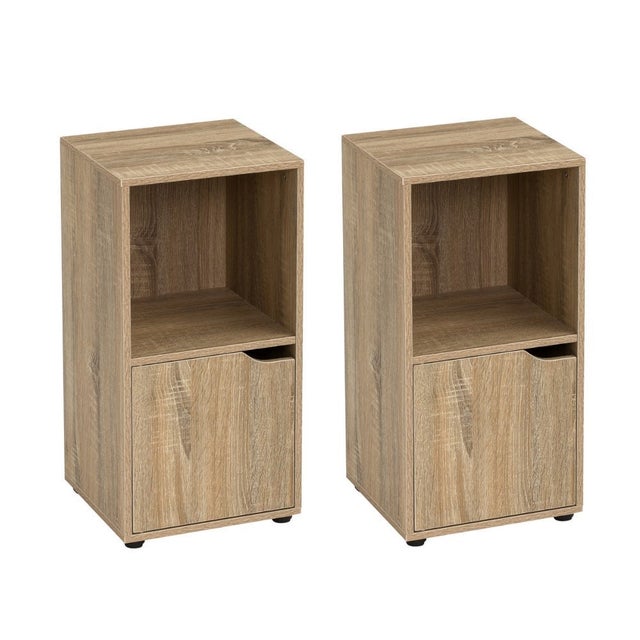 2 mesitas de noche Cubo de laminado color roble con 1 puerta de 60x30x29 cm CasaSelección