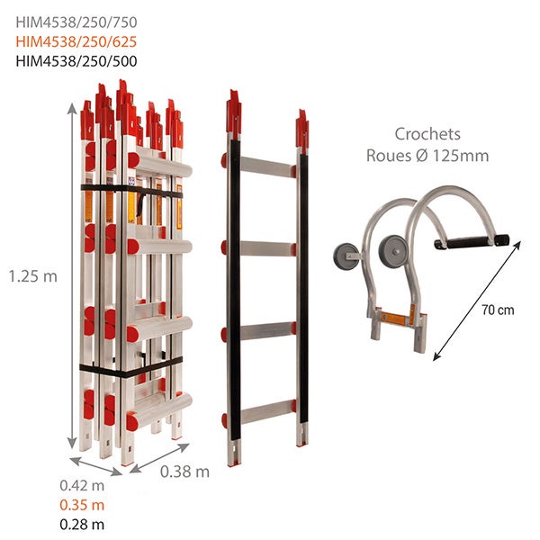 Echelle de toit 6.25m + crochet - HIM4538/250/625 - 2