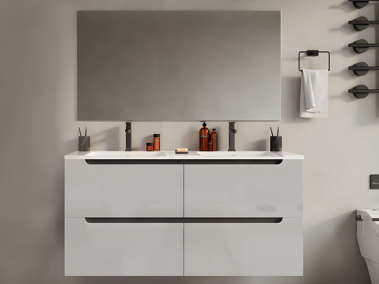 Szafka łazienkowa wisząca z podwójną umywalką wpuszczaną - Biały - 120 cm - SELITA