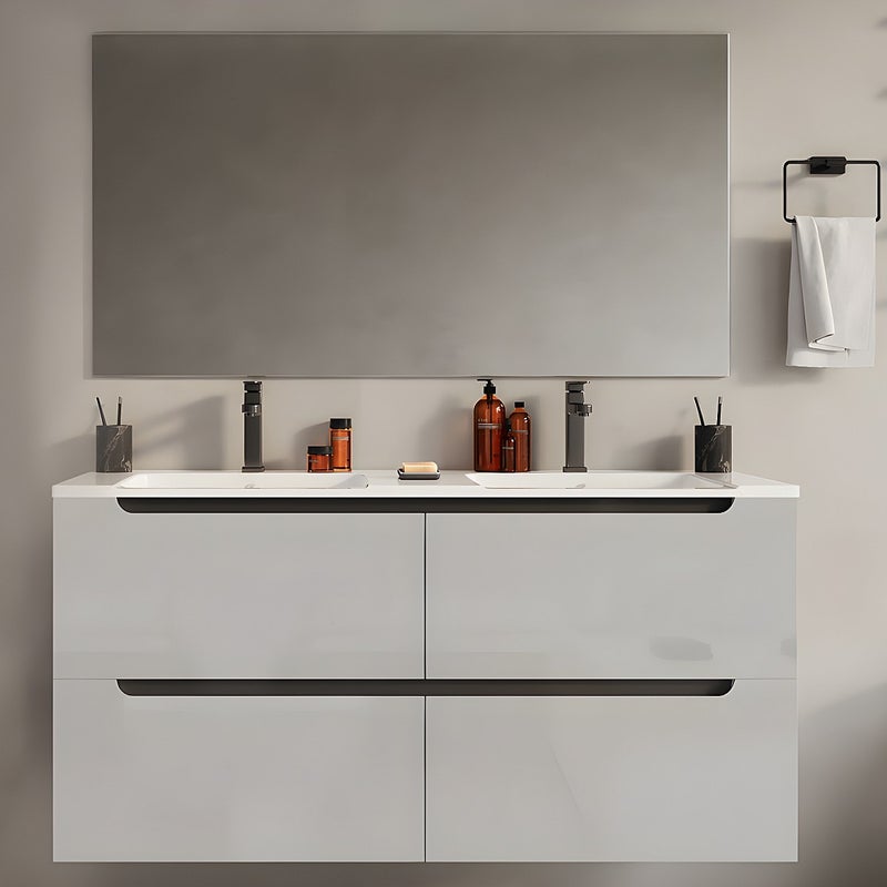 Szafka łazienkowa wisząca z podwójną umywalką wpuszczaną - Biały - 120 cm - SELITA