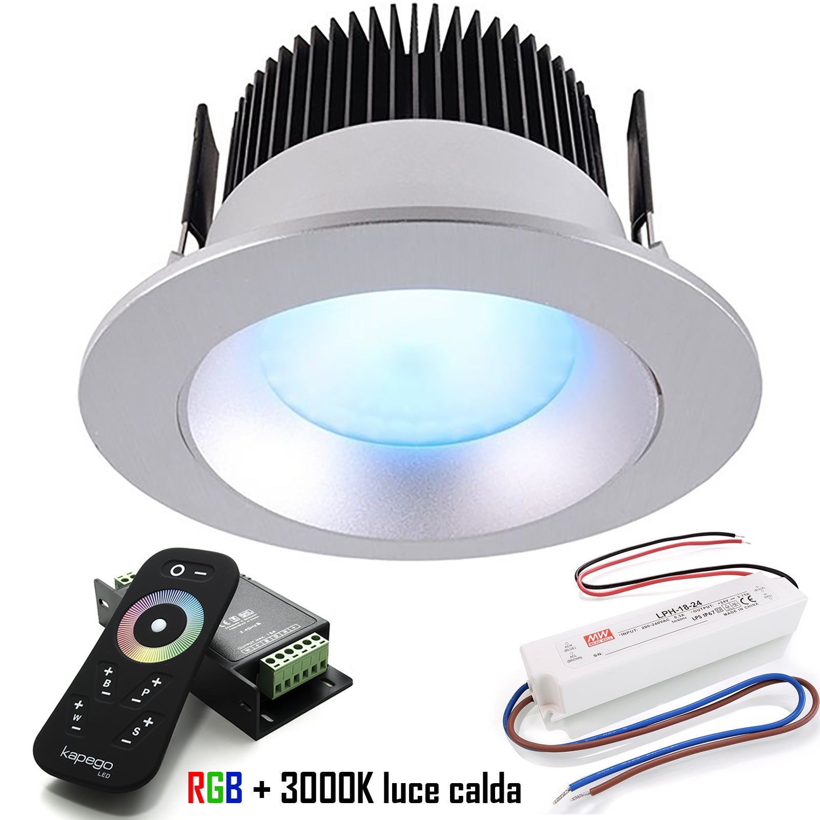 Kit Spot Slim Encastré Chromothérapie Jeux Lumière Variateur Douche Panneau LED 8 W RGB RGBW 24 V Unité De Contrôle WiFi Alexa Google Trou 13 Cm