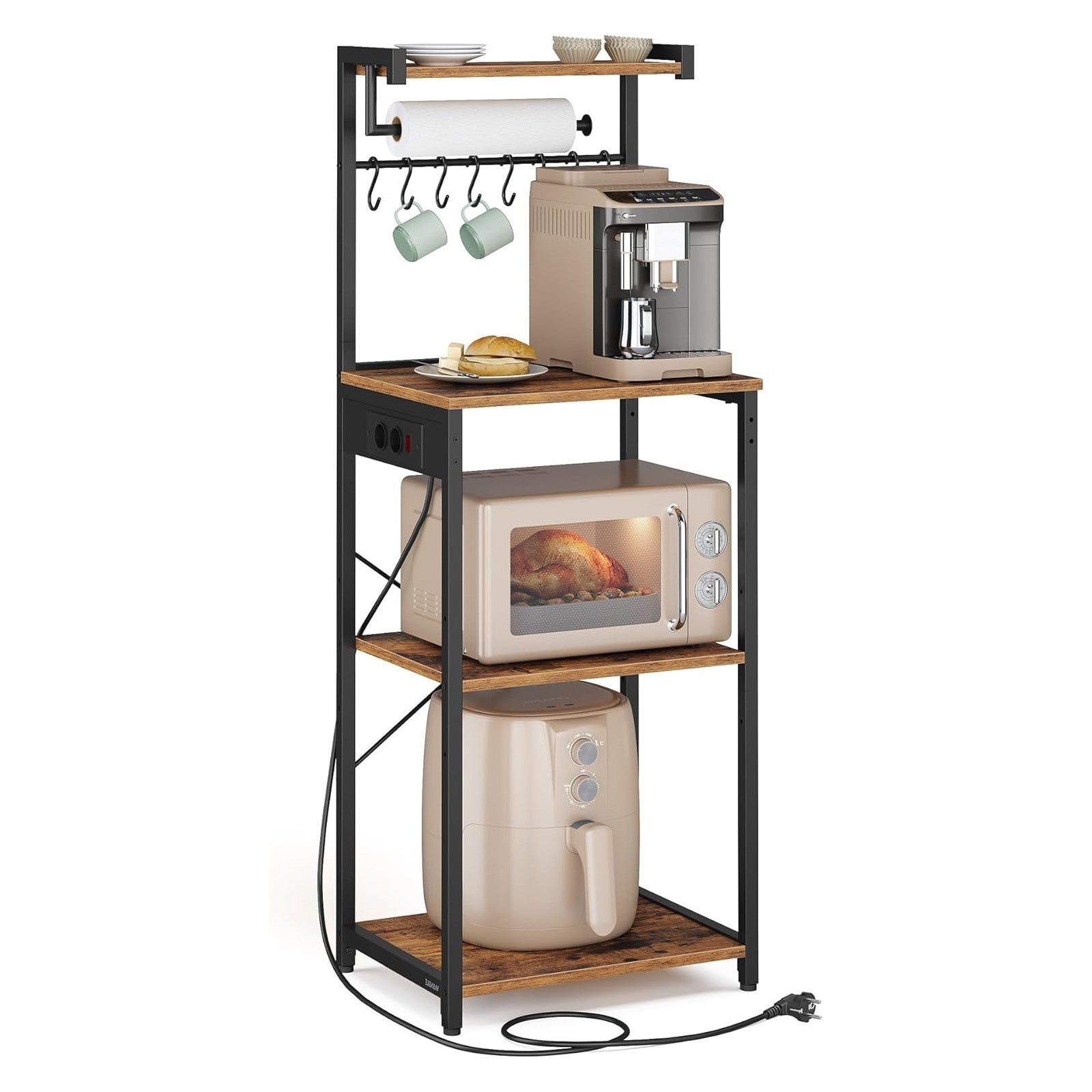 Genérico Marrón/Negro Estantería De Cocina Para Microondas Con Regleta Enchufes 75 Kg - Y - Imagen 3