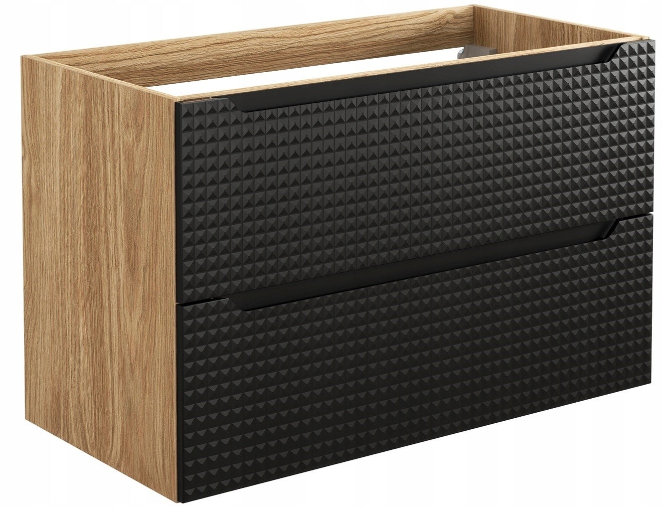 Szafka łazienkowa LUXOR 90 cm czarna dąb olejowany front 3D MDF wisząca