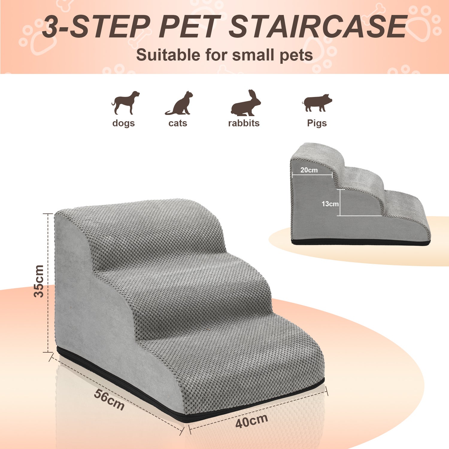 Escalera de espuma de alta densidad con 3 peldaños para mascotas, rampa antideslizante para perros/gatos Ejercicio para mascotas - 3