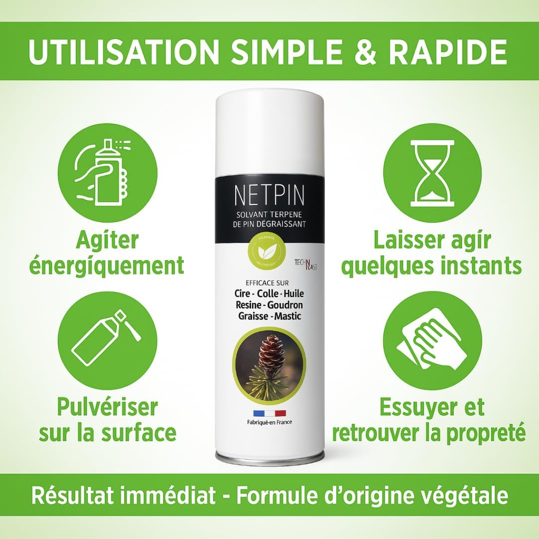 Solvant dégraissant et dégoudronnant multi-usages à base de pin, élimine colle, graisse, huile, résine et goudron - 400 ml - 3