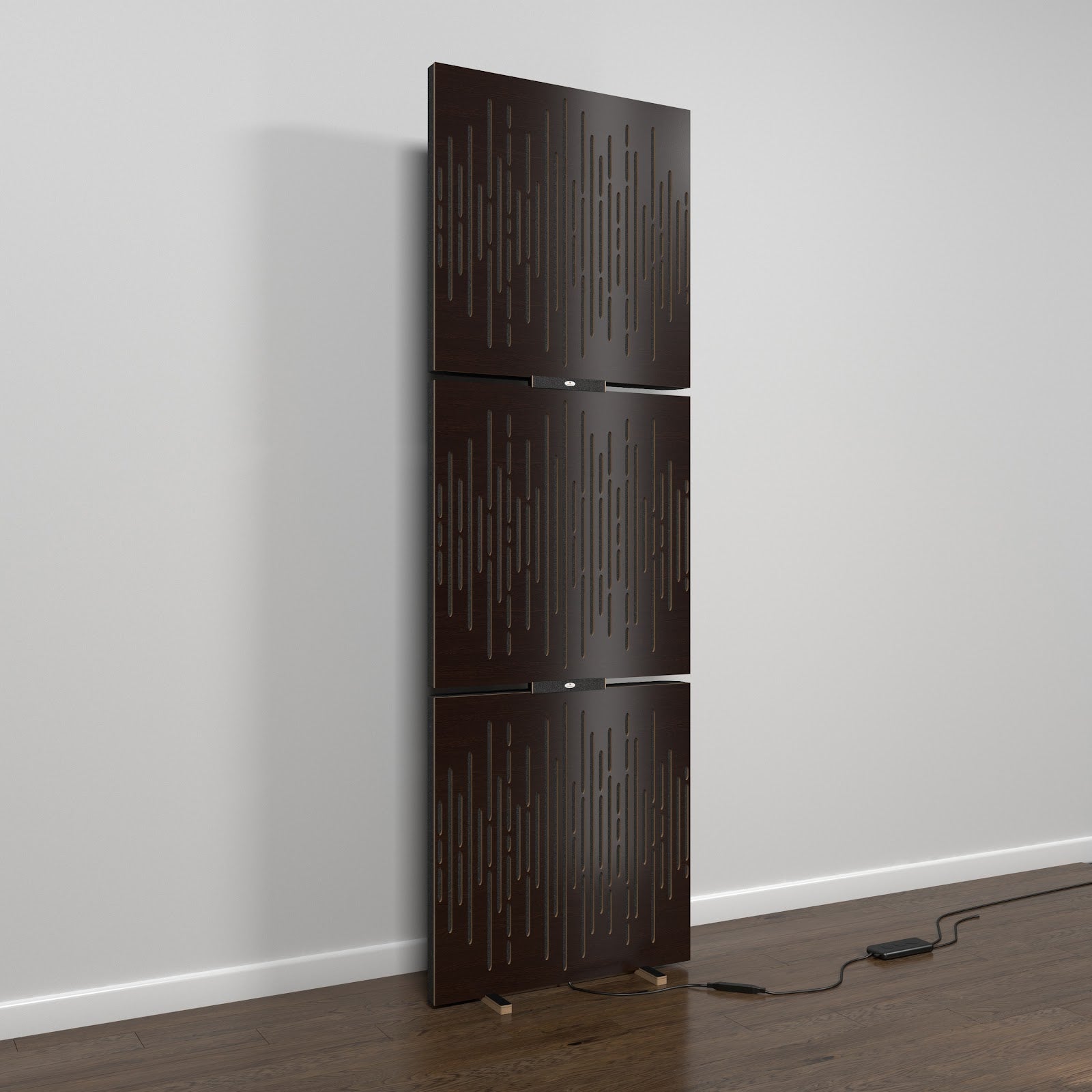 Lot de 3 panneaux acoustiques WAVE avec support de sol et rétroéclairage LED 150x50x5 cm -MDF perforé laminé et mousse acoustique -Wengé - 2