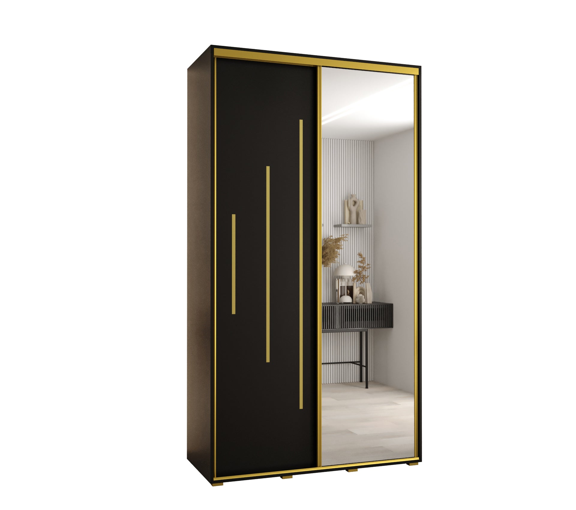 Szafa przesuwna z lustrem wysoka Davos 13 130 x 60 x 235,2 cm czarny + czarny + u. złoty - Abiks Meble