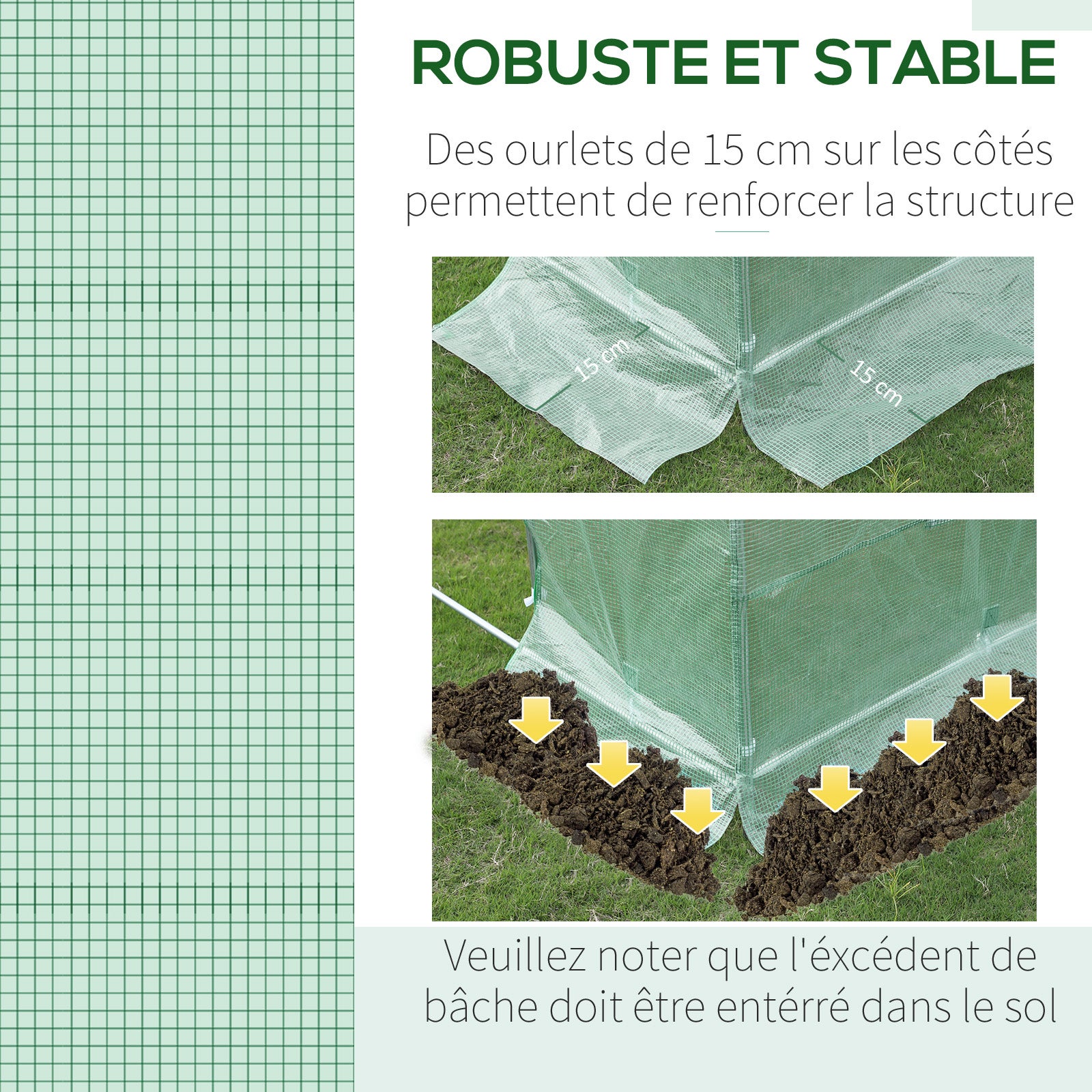 Bâche de Rechange Serre Tunnel 6 m², bâche 3 x 2 x 2 m PE Anti-UV imperméable 6 fenêtres + Porte Enroulable zippée Vert - 7